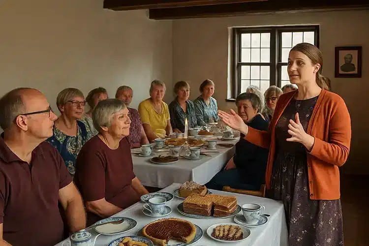 Sønderjysk kaffebord og historie i Hobrohuset - AI genereret