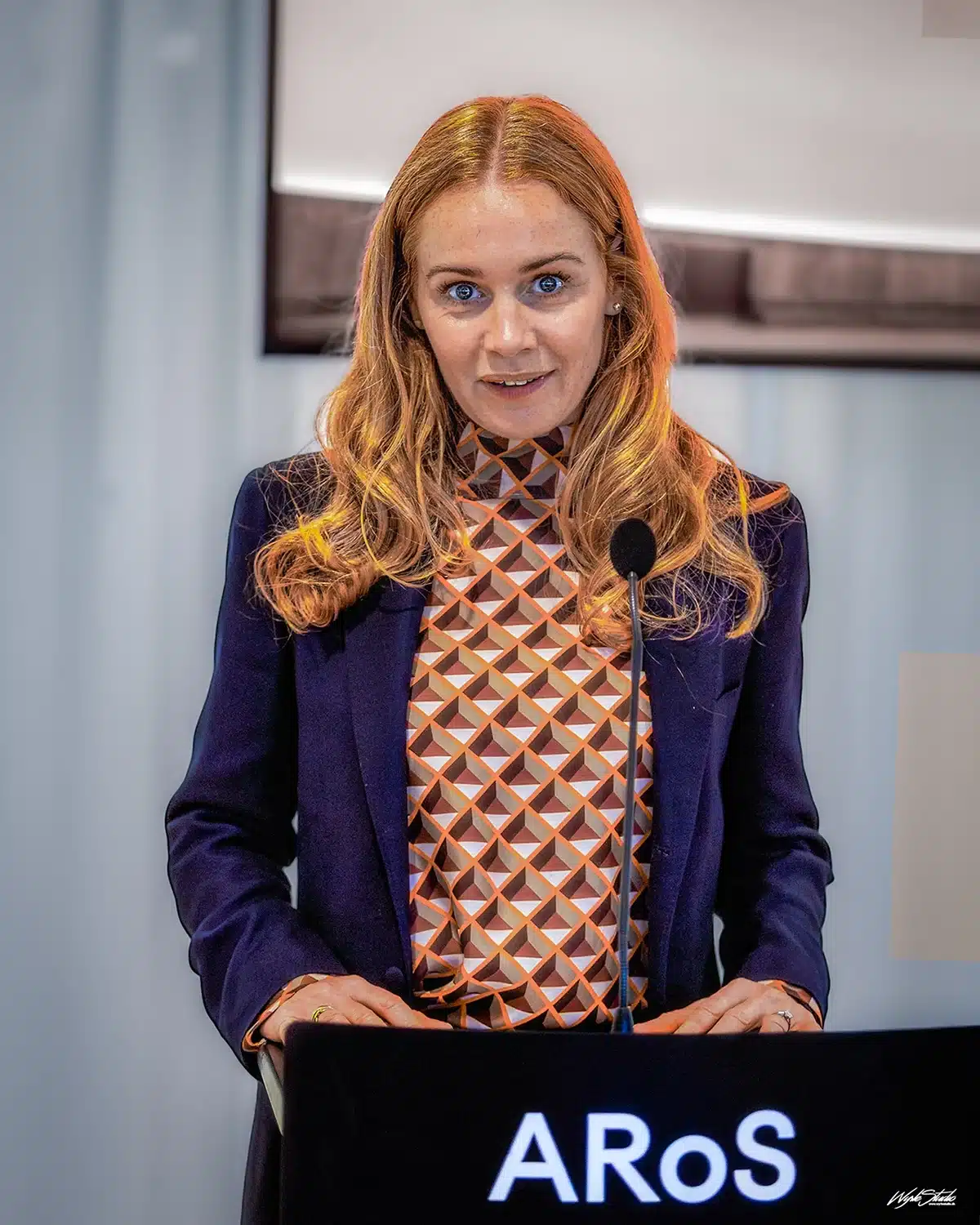 Laura Hay Uggla ved talerstolen under præsentationen af The Dome på ARoS Laura Hay Uggla ved talerstolen under præsentationen af The Dome på ARoS