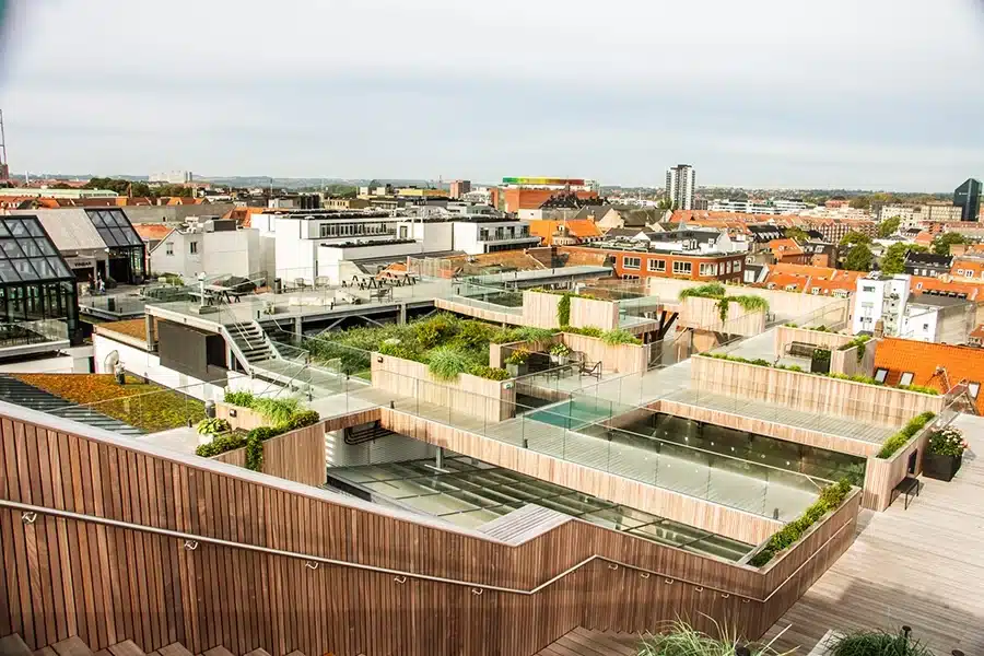 Oversigtsbillede af de mange niveauer på Salling Rooftop