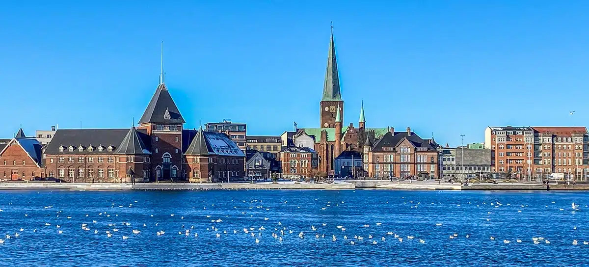 Udsigt mod domkirken og Toldbygningen fra Mellemarmen over vand
